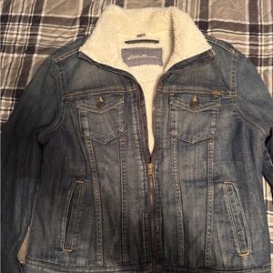 Eddie Bauer Women's Classic Blue Jean Jacket with White Sherpa